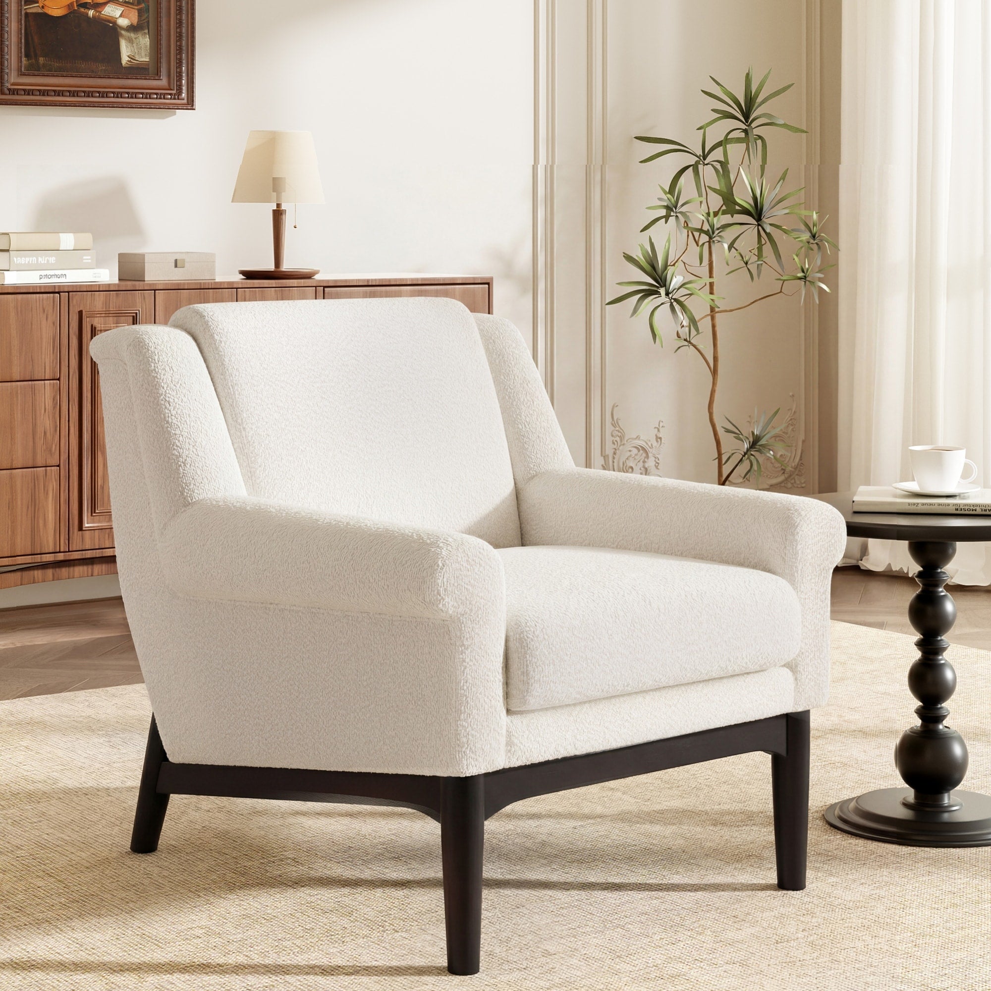 Roomfitters Mid Century Modern Textured Upholstered Accent Chair Comfy Armchair With Sturdy Solid Wood Legs For Home