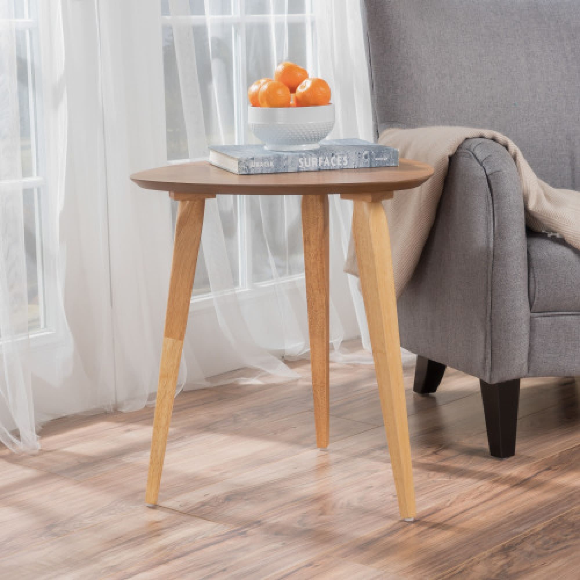 Roomfitters Mid Century Modern Tripod Natural Wood End Table Minimalist Oval Side Table Splayed Rubberwood