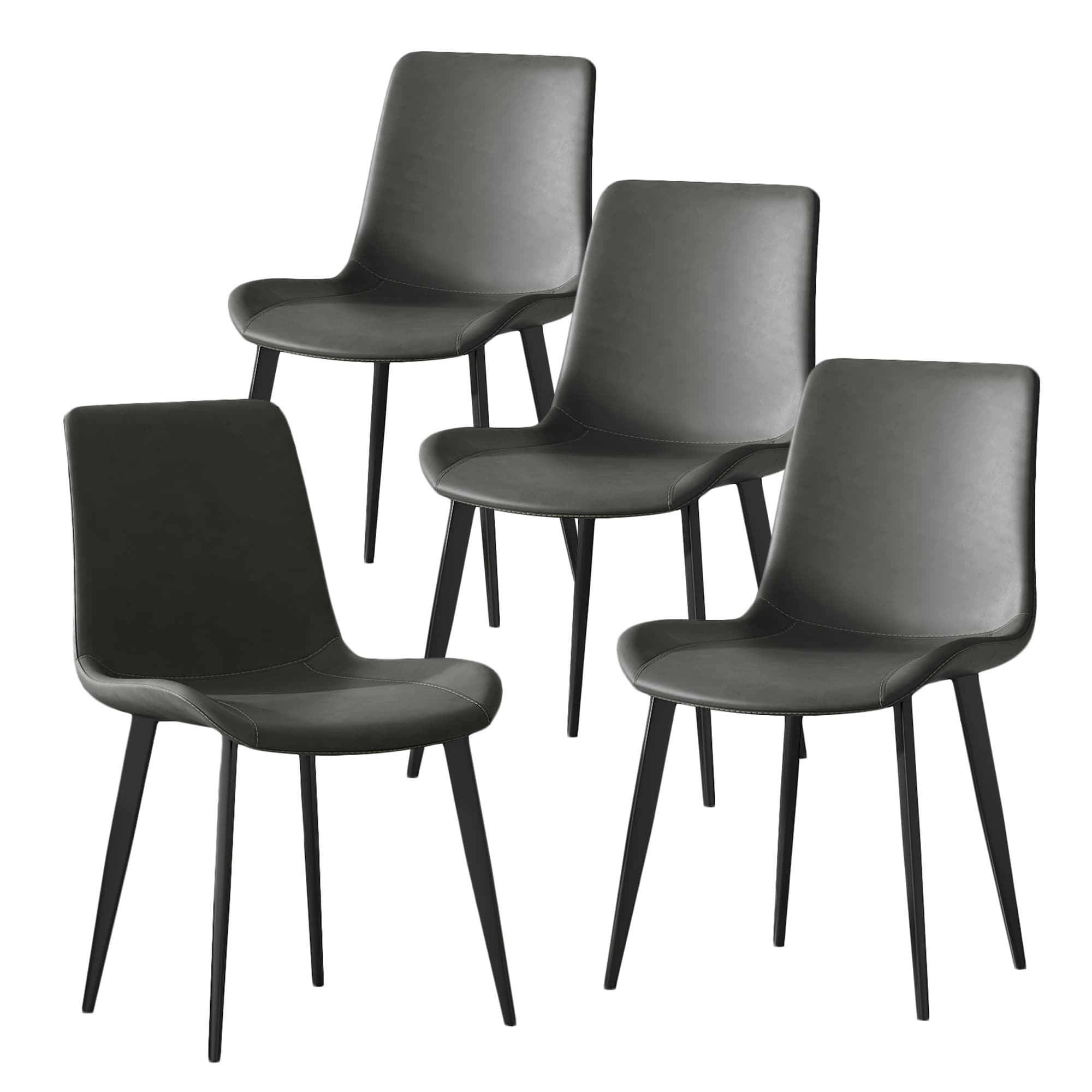 Roomfitters Mid Century Modern Upholstered Dining Chairs With Faux Leather Seat And Tapered Metal Legs Set Of 4