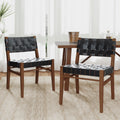 Roomfitters Mid Century Woven Pu Leather Dining Chairs Set Of 2 Basket Weave Walnut Solid Wood Seating