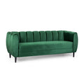 Roomfitters Miranda Velvet 3 Seater Sofa Curved Shell Couch Channel Stitched Tapered Birch Wood Legs