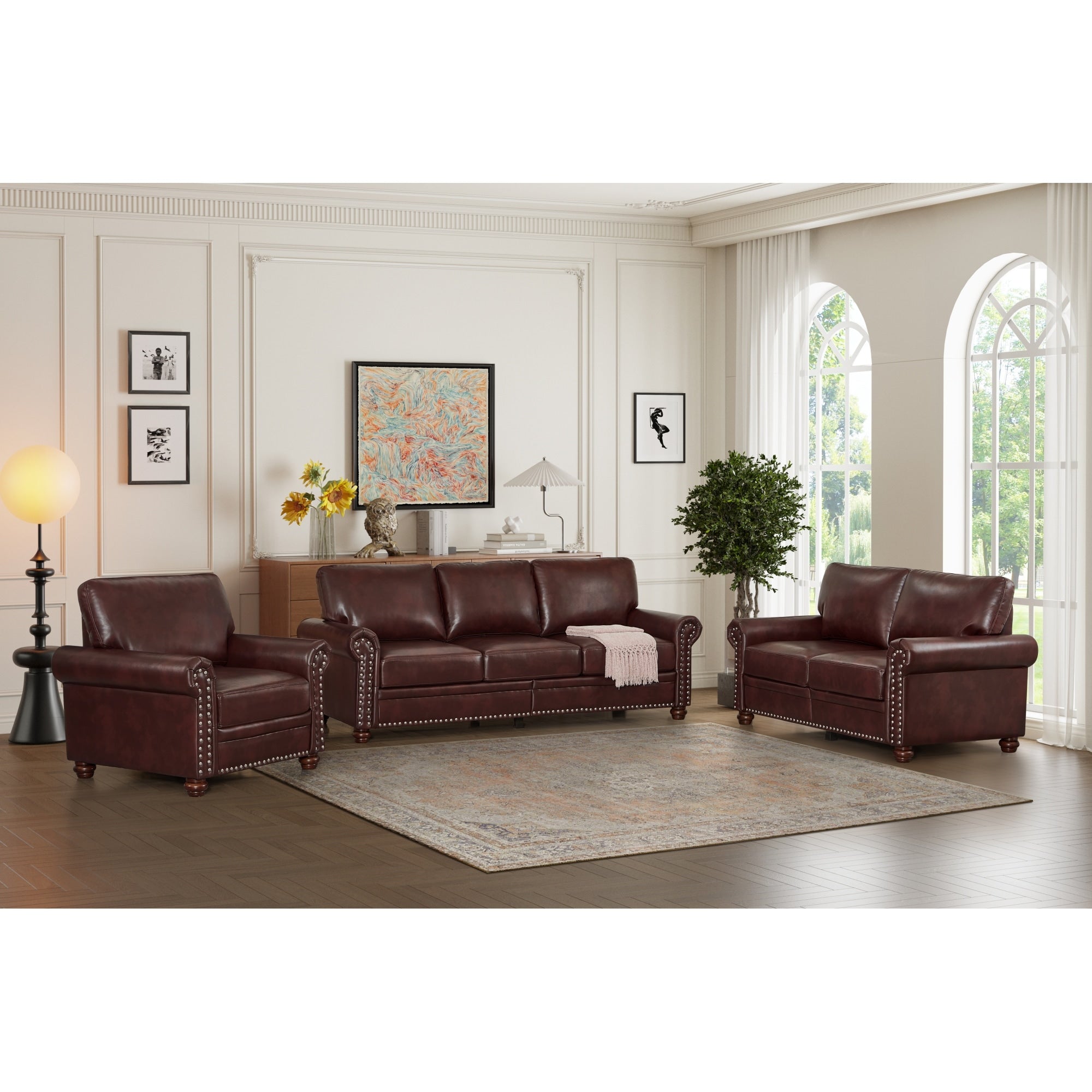 Roomfitters Modern 3 Piece Living Room Furniture Set Sofa Loveseat Chair With Hidden Storage And Nailhead Trim