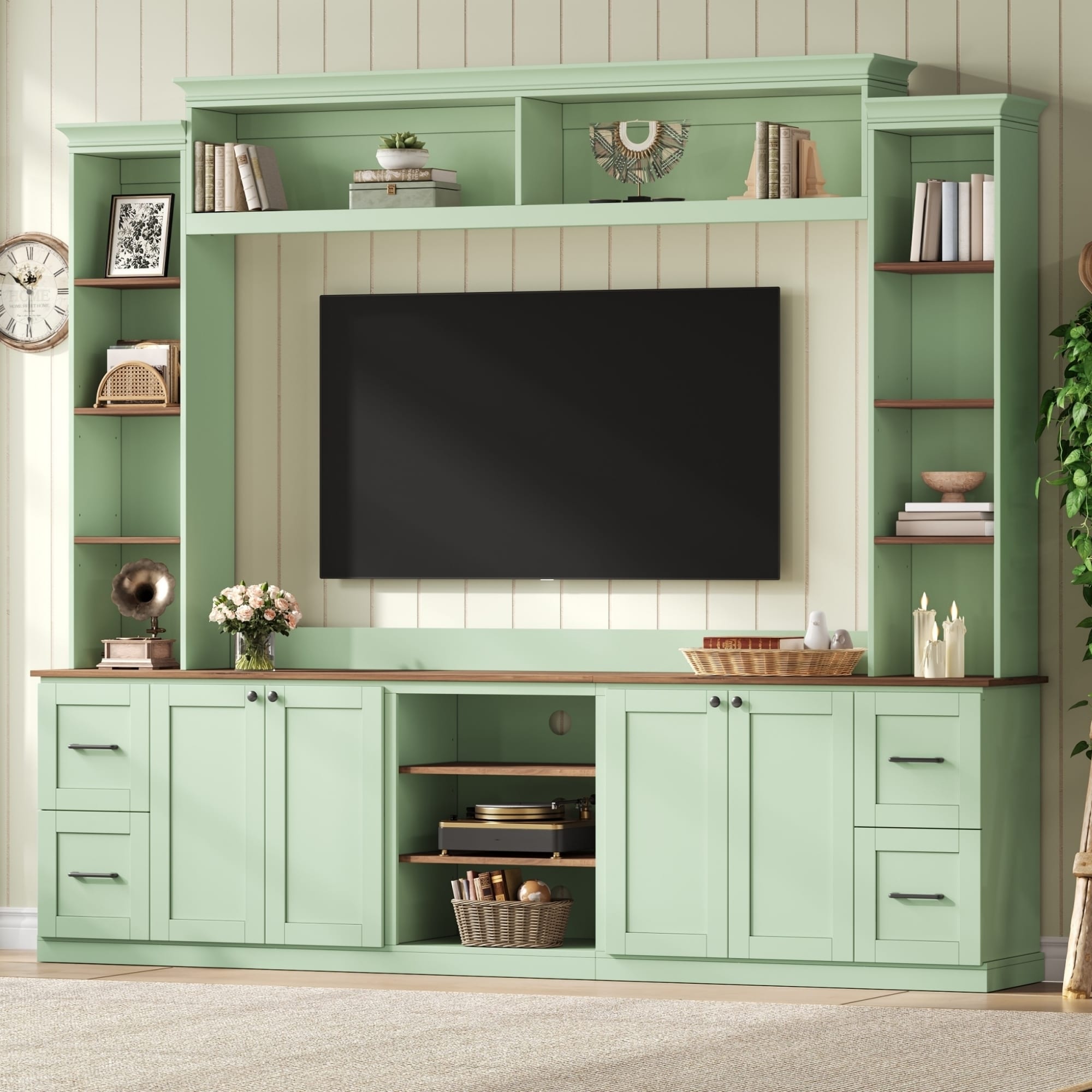 Roomfitters Modern 4 In 1 Entertainment Center Wall Unit With Bookshelf Tv Stand And Storage Cabinets For Home Theater