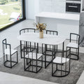 Roomfitters Modern 7 Piece Dining Table Set 55 Faux Marble Kitchen Table With 6 Space Saving Metal Chairs For 6