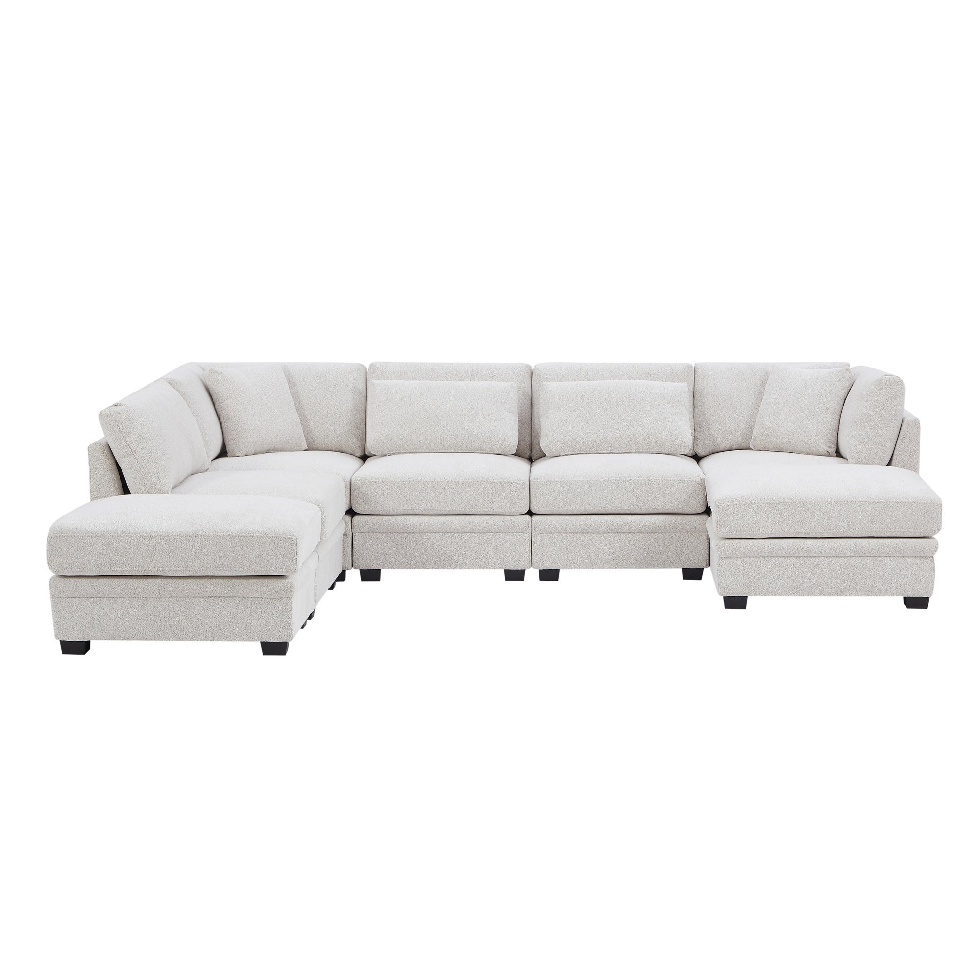 Roomfitters Modern 7 Piece Modular Sectional Sofa Beige Symmetrical Corner Couch Low Profile Pit Group