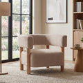 Roomfitters Modern Accent Arm Chair Upholstered Boucle Fabric Barrel Chair With Solid Natural Wood Legs Natural Wood Wheat