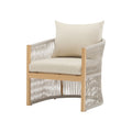 Roomfitters Modern Beige Curved Aluminum Lounge Chair Rope Weave Patio Armchair Waterproof Cushions Outdoor Seat