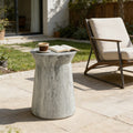 Roomfitters Modern Cement End Table Patio Side Table Faux Marble Stone Finish Weather Resistant Pedestal Marble