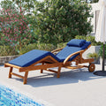 Roomfitters Modern Coastal Acacia Wood Outdoor Chaise Lounge Chair Poolside Recliner Retractable Side Tray