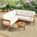 Roomfitters Modern Coastal Solid Acacia Wood L Shaped Outdoor Patio Sectional Sofa Conversation Seating Set