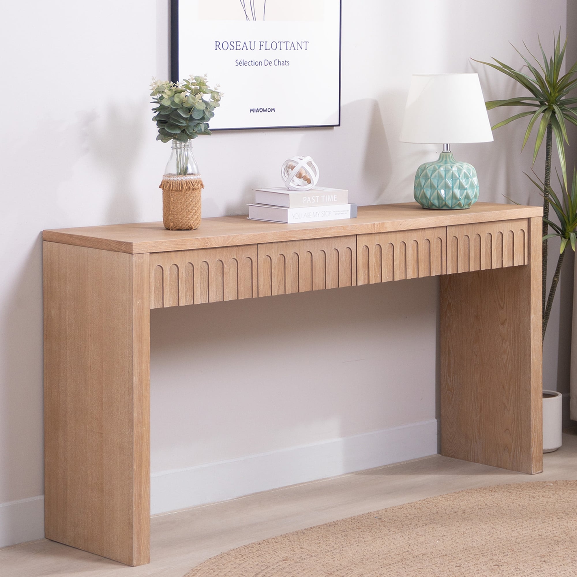 Roomfitters Modern Console Table With 4 Drawers 59 Inch Entryway Table Wood Finish Minimalist Hallway Furniture