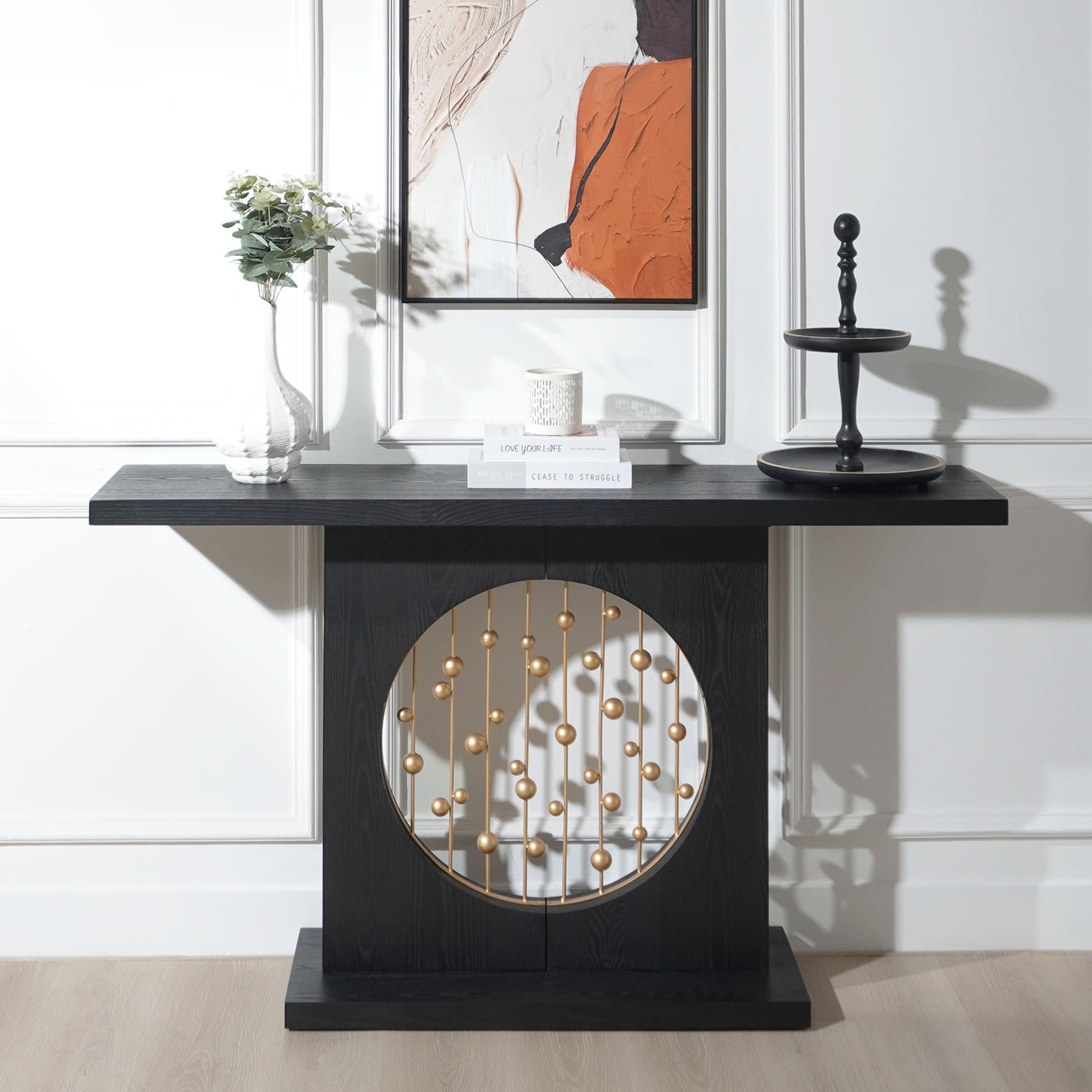 Roomfitters Modern Console Table With Gold Accents 56 Entryway Table With Cutout Engineered Wood Black Gold