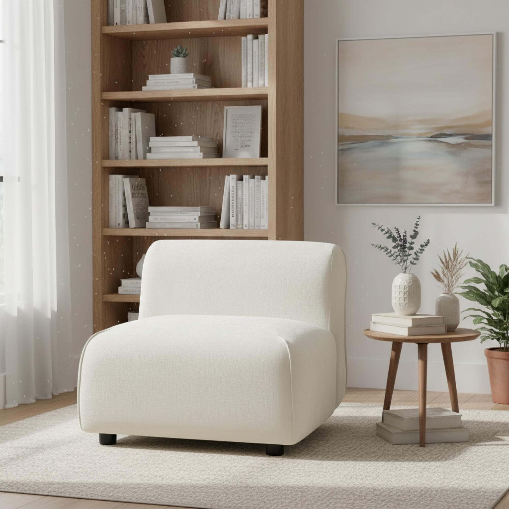 Roomfitters Modern Curved Accent Chair Plush Upholstered Lounge Seat Ergonomic Armless Chair For Living Room