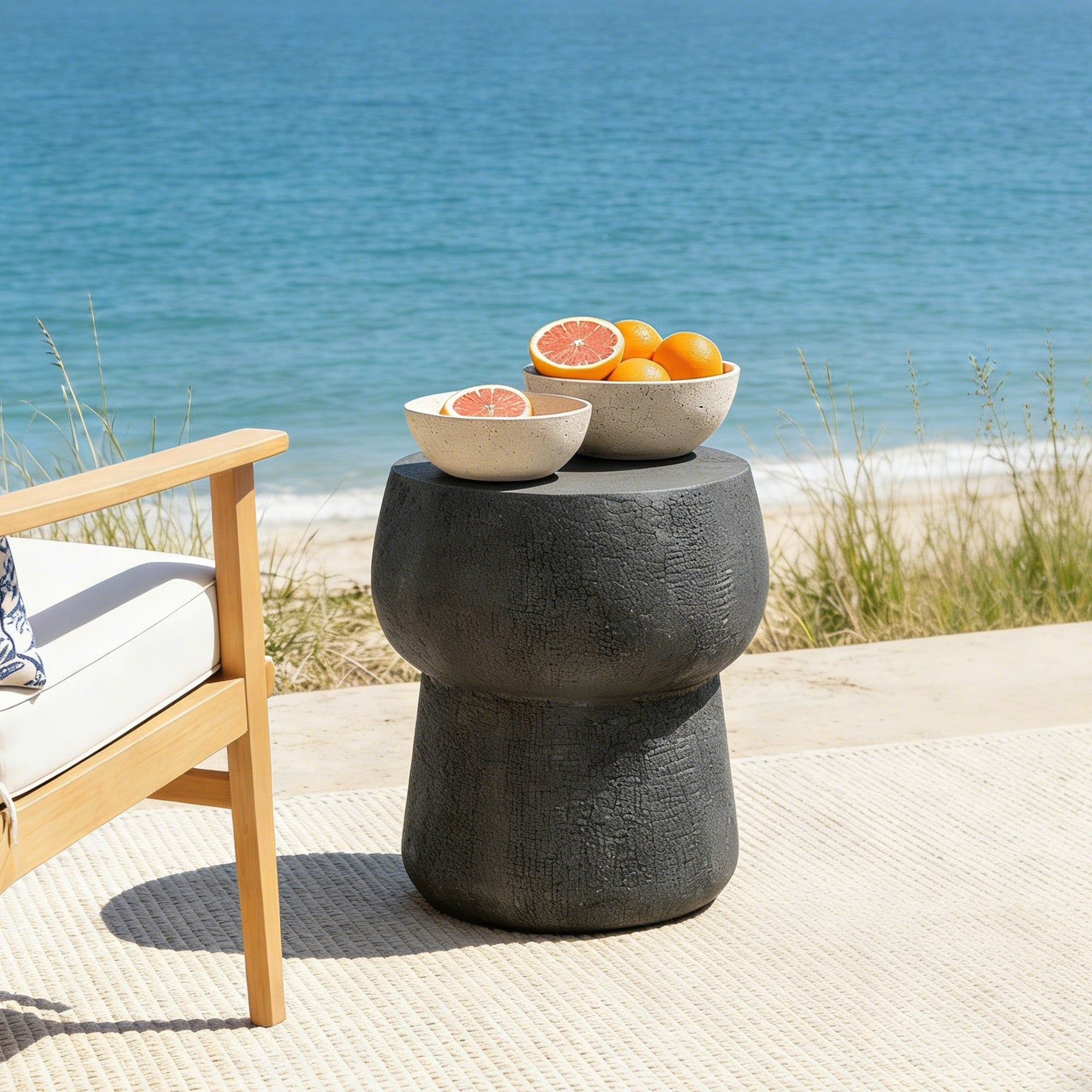 Roomfitters Modern Double Barrel Patio Side Table Distressed Concrete Coffee Table Mgo Garden Stool