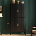 Roomfitters Modern Fluted 4 Door Tall Wine Bar Storage Cabinet Glass Display Rack Built In Led Lighting