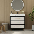 Roomfitters Modern Freestanding Bathroom Vanity Cabinet With Ceramic Sink And 3 Storage Drawers Gold Legs