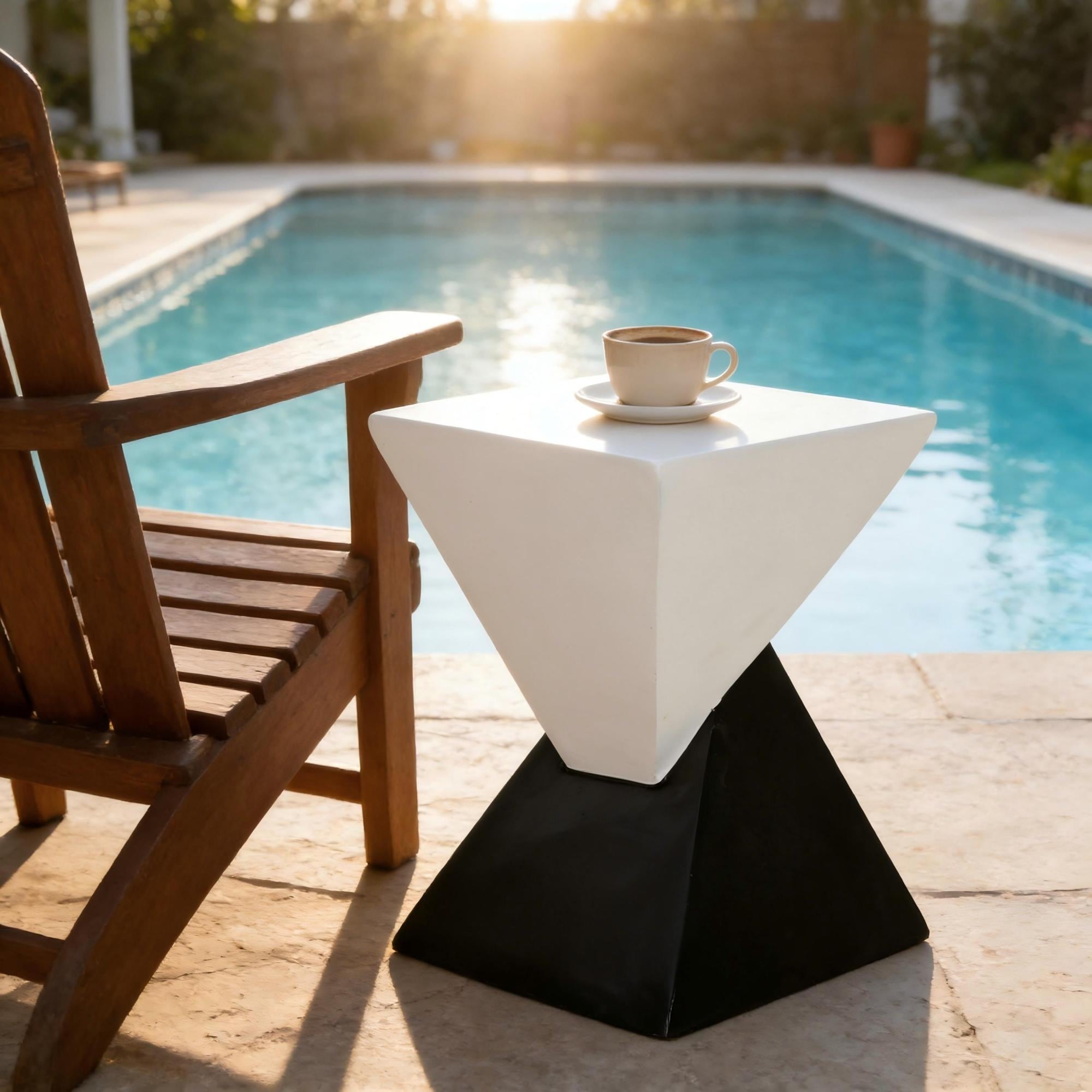 Roomfitters Modern Geometric Pyramid Mgo Side Table Hourglass Sculptural Accent End Table For Patio Poolside Black White