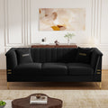 Roomfitters Modern Glam Upholstered Sofa With Vertical Channel Tufting And Gold Metal Accents Elegant 3 Seater Couch Black