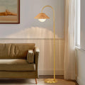 Roomfitters Modern Gold Arched Floor Lamp With Hand Woven Natural Rattan Shade And Frosted Glass Globe