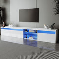 Roomfitters Modern High Gloss Tv Stand With Led Lights And 2 Glass Shelves For Living Room Media Storage Center White