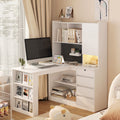 Roomfitters Modern L Shaped Computer Desk With Charger Led Corner Workstation With Drawers Pegboard Bookshelf