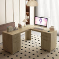 Roomfitters Modern L Shaped Computer Desk With Drawers Bookshelf Fluted Corner Workstation Home Office Study Desk