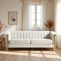 Roomfitters Modern Luxury Upholstered Sofa With Vertical Channel Tufting Gold Metal Legs Elegant 3 Seater Couch
