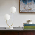 Roomfitters Modern Metal 2 Light Globe Table Lamp Featuring Frosted Glass Shades White Base And Warm Brass Gold Finish