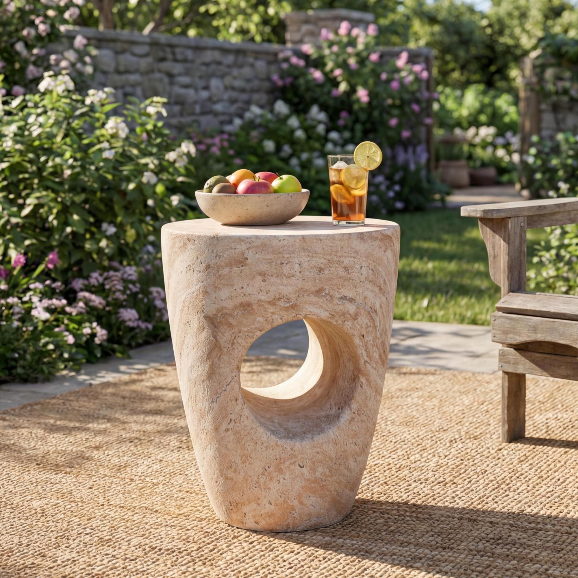 Roomfitters Modern Minimalist Magnesia Oxide Side Table Sculptural Hollow Accent Table All Weather Indoor Outdoor