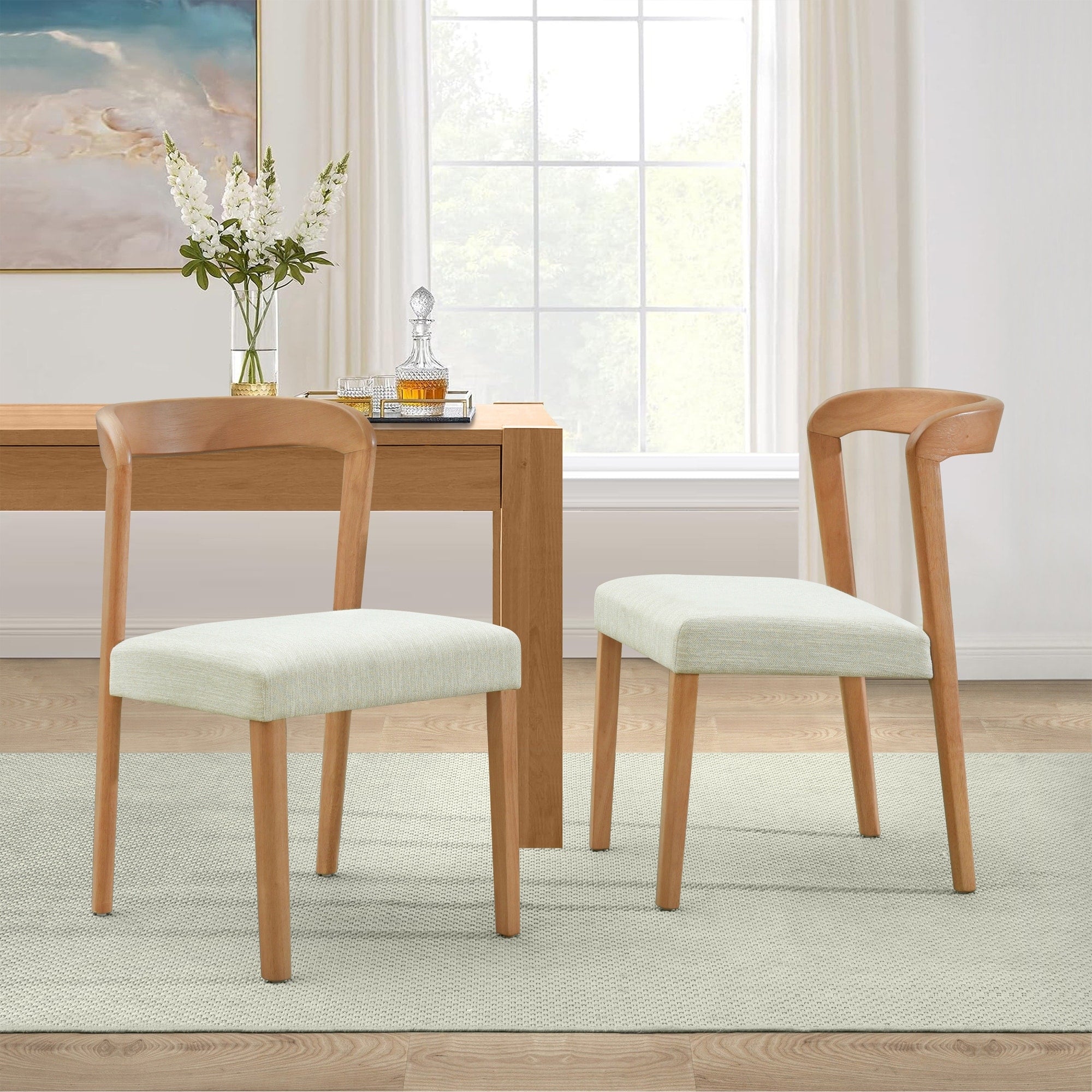 Roomfitters Modern Oak And Fabric Dining Chairs Set Of 2 Open Back Side Chairs Minimalist Rubberwood