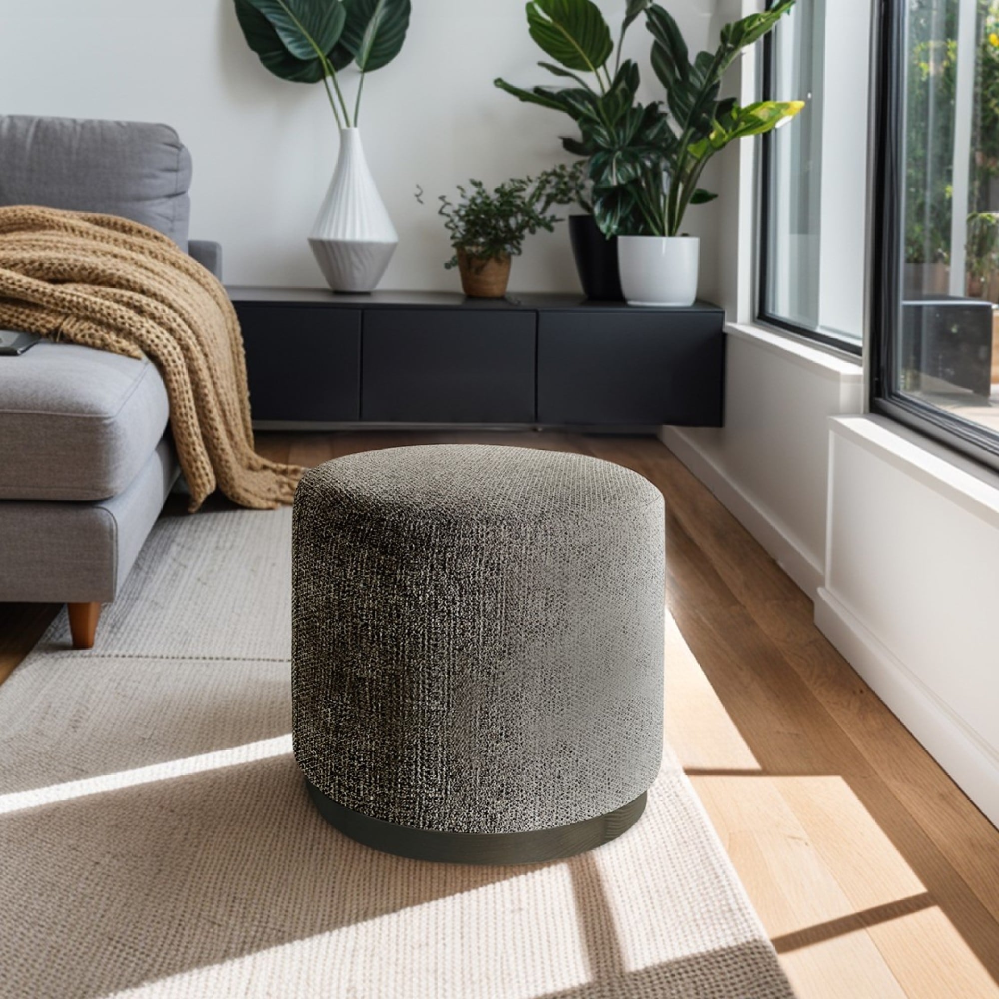 Roomfitters Modern Oval Accent Ottoman 18 Inch Upholstered Footstool With Natural Red Oak Wood Base Brown Multi