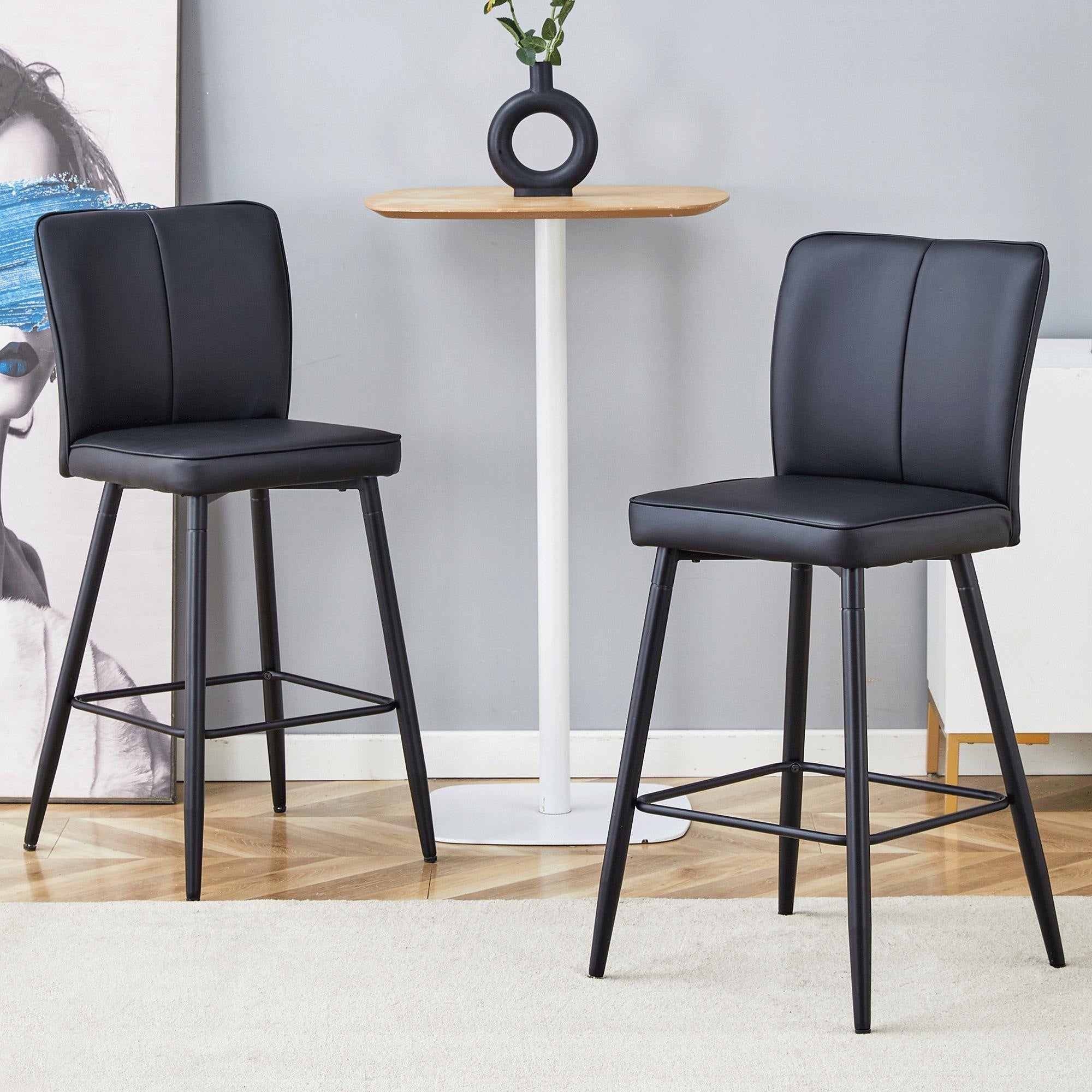 Roomfitters Modern Pu Leather Bar Chair Set Of 2 Vertical Stitched Upholstered Counter Stools 24 Inch High Bar Seating
