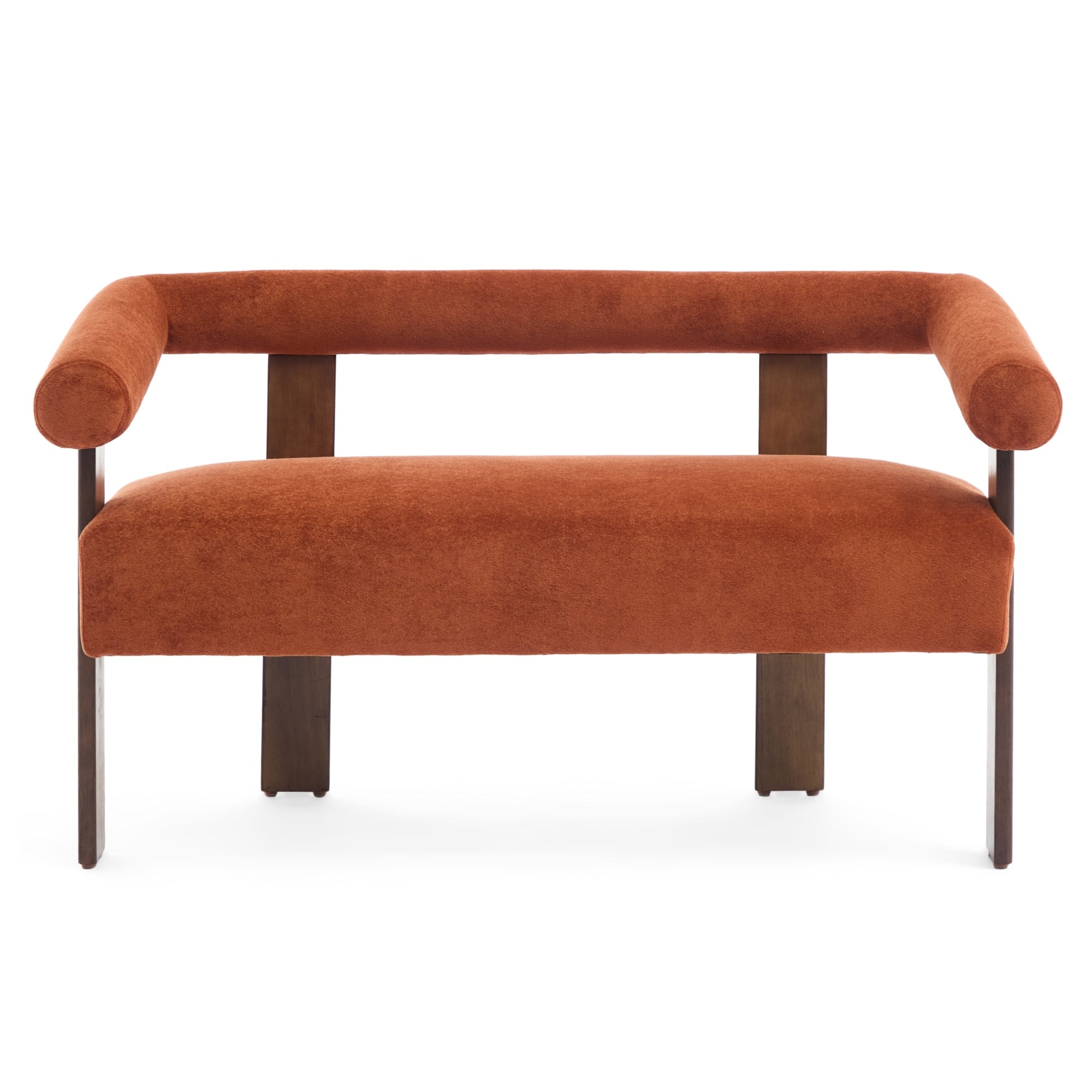 Roomfitters Modern Round Armrest Loveseat Sculptural 2 Seater Sofa Wood Frame Wrapped Bench