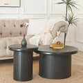 Roomfitters Modern Round Coffee Table Set With Fluted Leg Design 2 Piece Dual Table Combination Black Finish