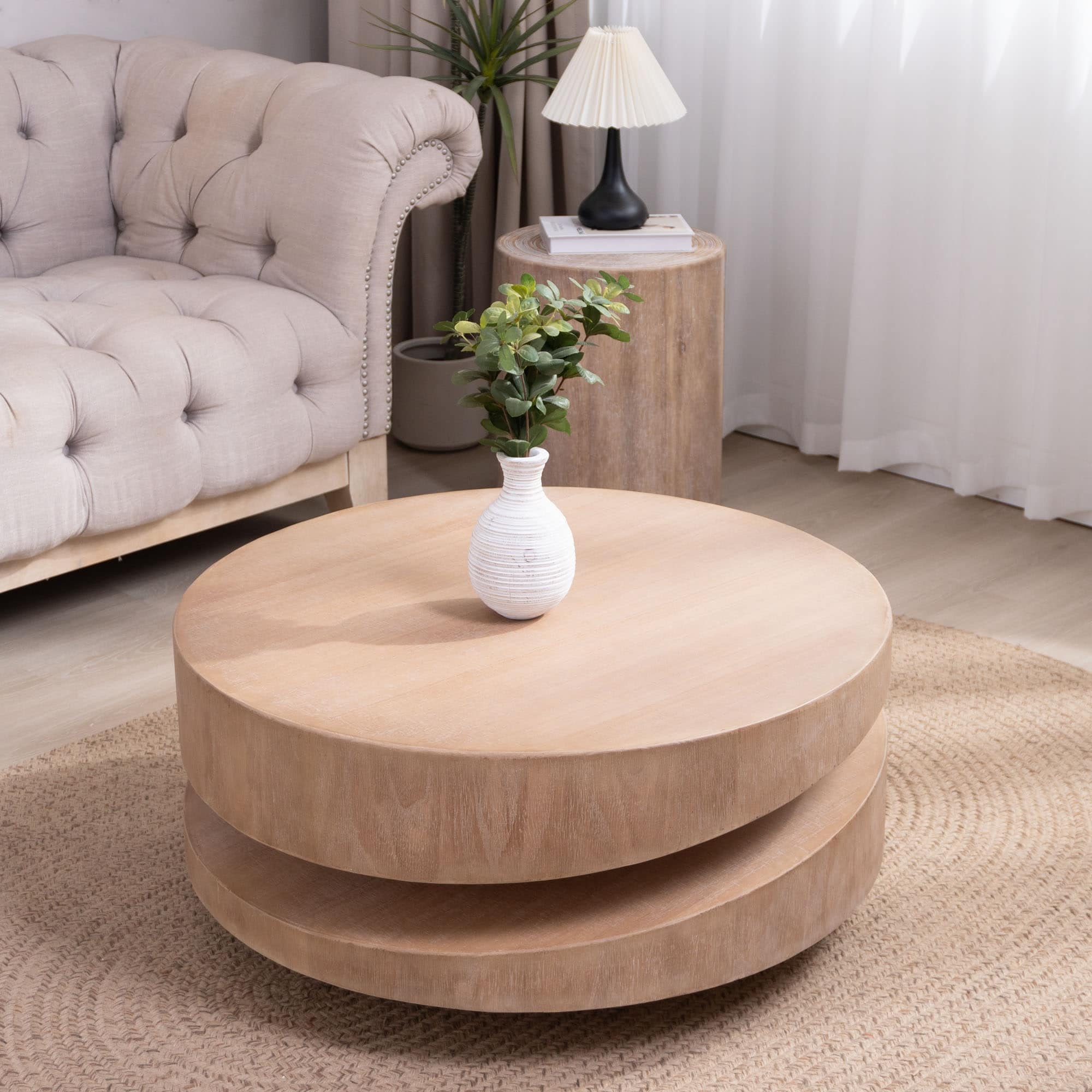 Roomfitters Modern Round Coffee Table With Offset Tier 31 Architectural Center Table Engineered Wood Natural