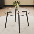 Roomfitters Modern Round Transparent Tempered Glass Dining Table Clear Glass Top With Black Metal Leg Kitchen Table