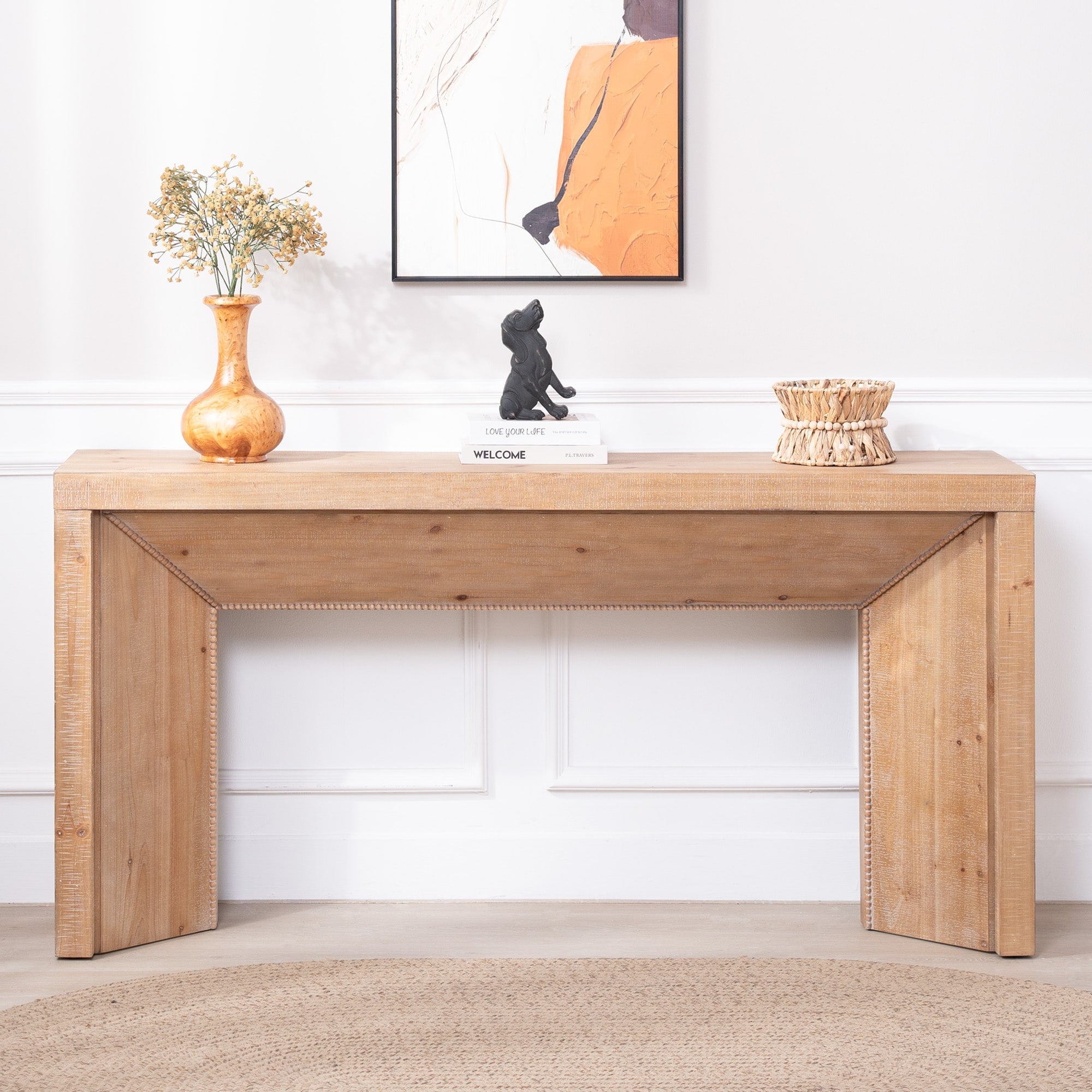 Roomfitters Modern Rustic Console Table 62 Long Entryway Desk With Solid Look Engineered Wood Antique Natural
