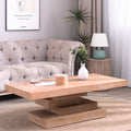 Roomfitters Modern Rustic Rectangular Coffee Table Unique Stacked Block Base Natural Wood Grain Finish