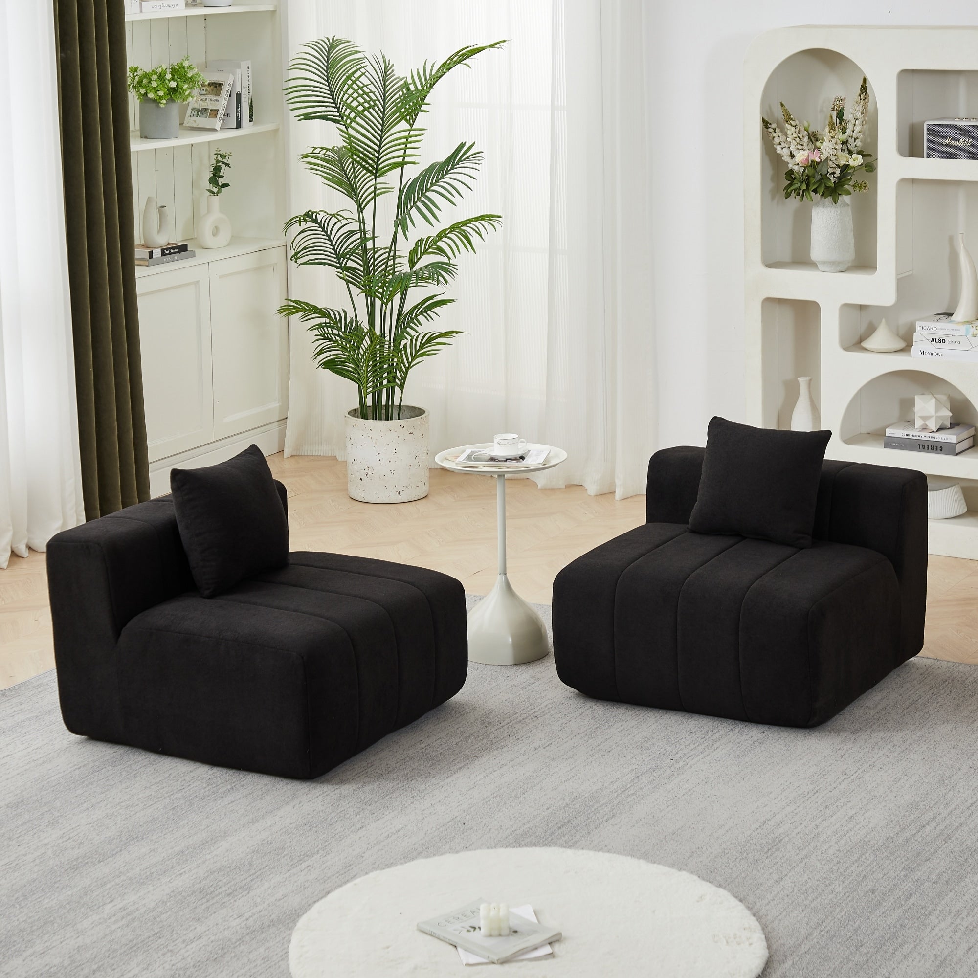 Roomfitters Modern Sectional Sofa 2 Piece Modular Ribbed Armless Couch With 2 Throw Pillows For Small Spaces