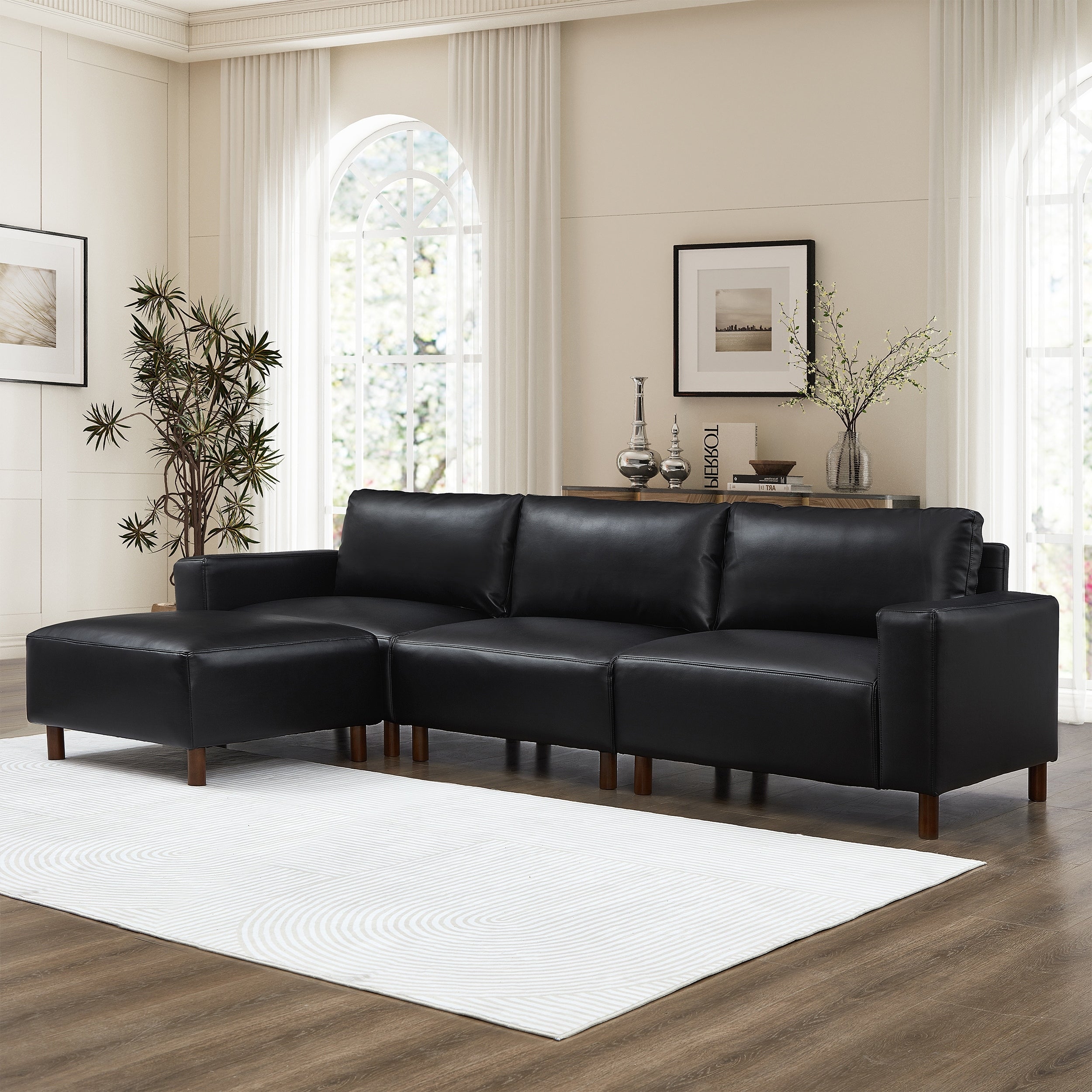 Roomfitters Modern Sectional Sofa Comfortable L Shaped Upholstered Couch With Solid Wooden Legs For Living Room