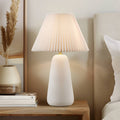 Roomfitters Modern Textured Matte White Ceramic Table Lamp With Tapered Pleated Fabric Shade Led Bulb Included