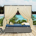 Roomfitters Modern Tropical Pe Rattan Outdoor Double Sun Lounger Patio Daybed Adjustable Recline Canopy