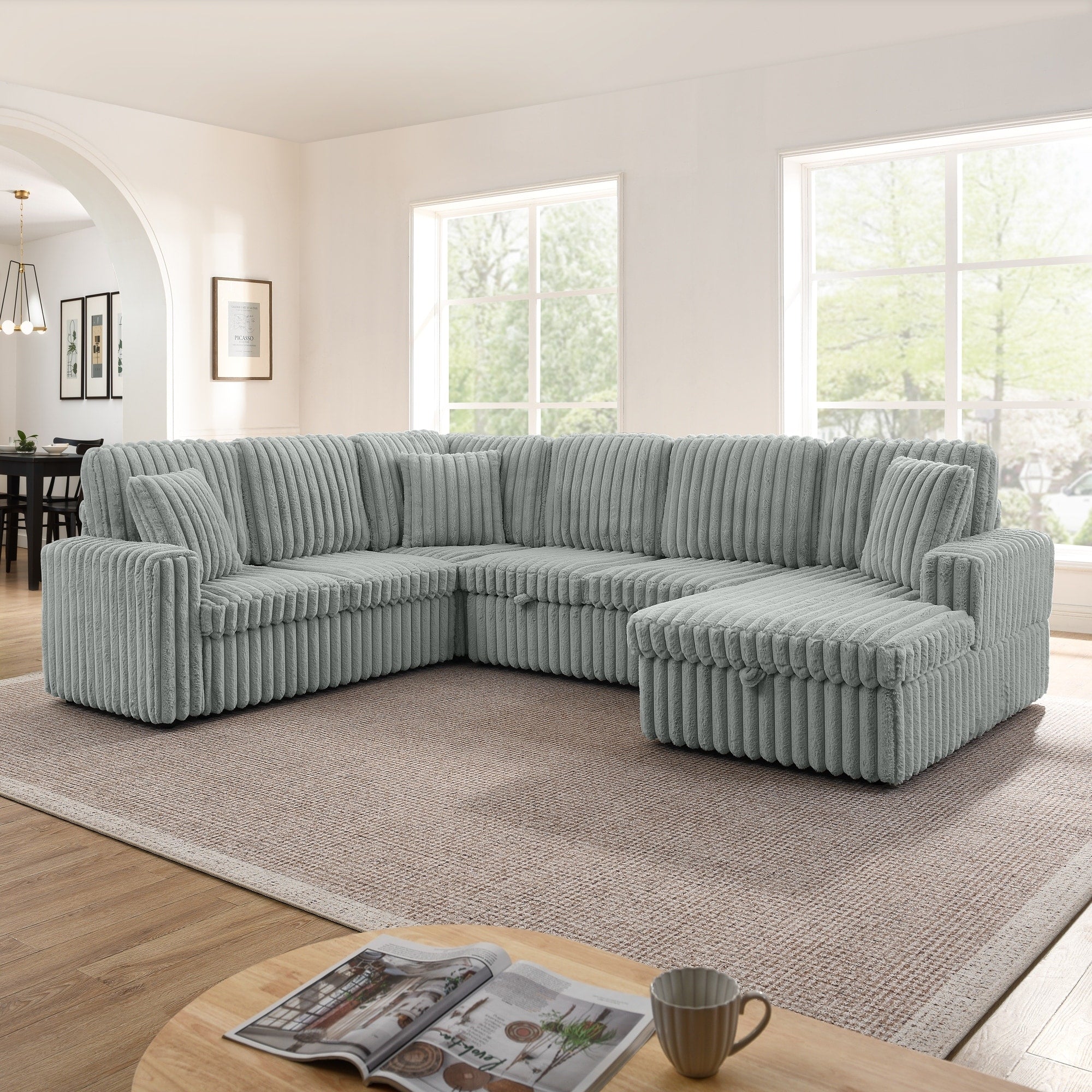 Roomfitters Modern U Shaped Modular Sectional Sofa With Ribbed Corduroy Texture Large Upholstered Living Room Couch