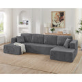 Roomfitters Modern U Shaped Modular Sectional With Double Chaise Lounge Ribbed Corduroy Upholstered Living Room Couch
