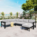 Roomfitters Modern U Shaped Outdoor Sectional Sofa Set 5 6 Seat Patio Conversation Grey Cushions Iron Frame Pit