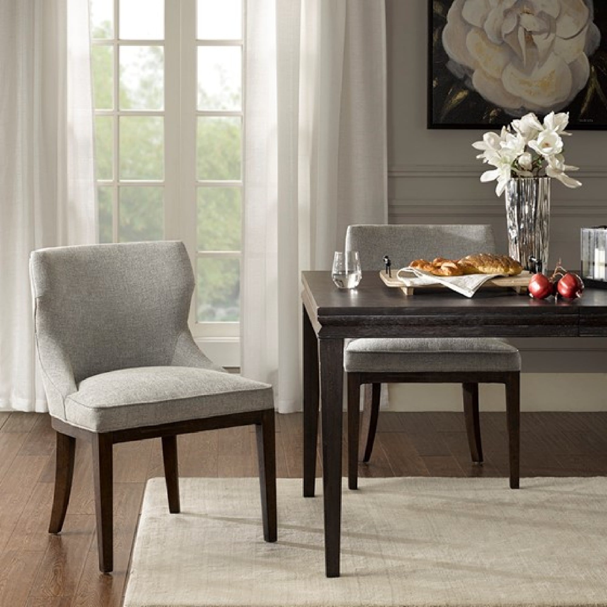 Roomfitters Modern Upholstered Dining Side Chairs With Curved Backrest And Solid Wood Legs Gray Set Of 2