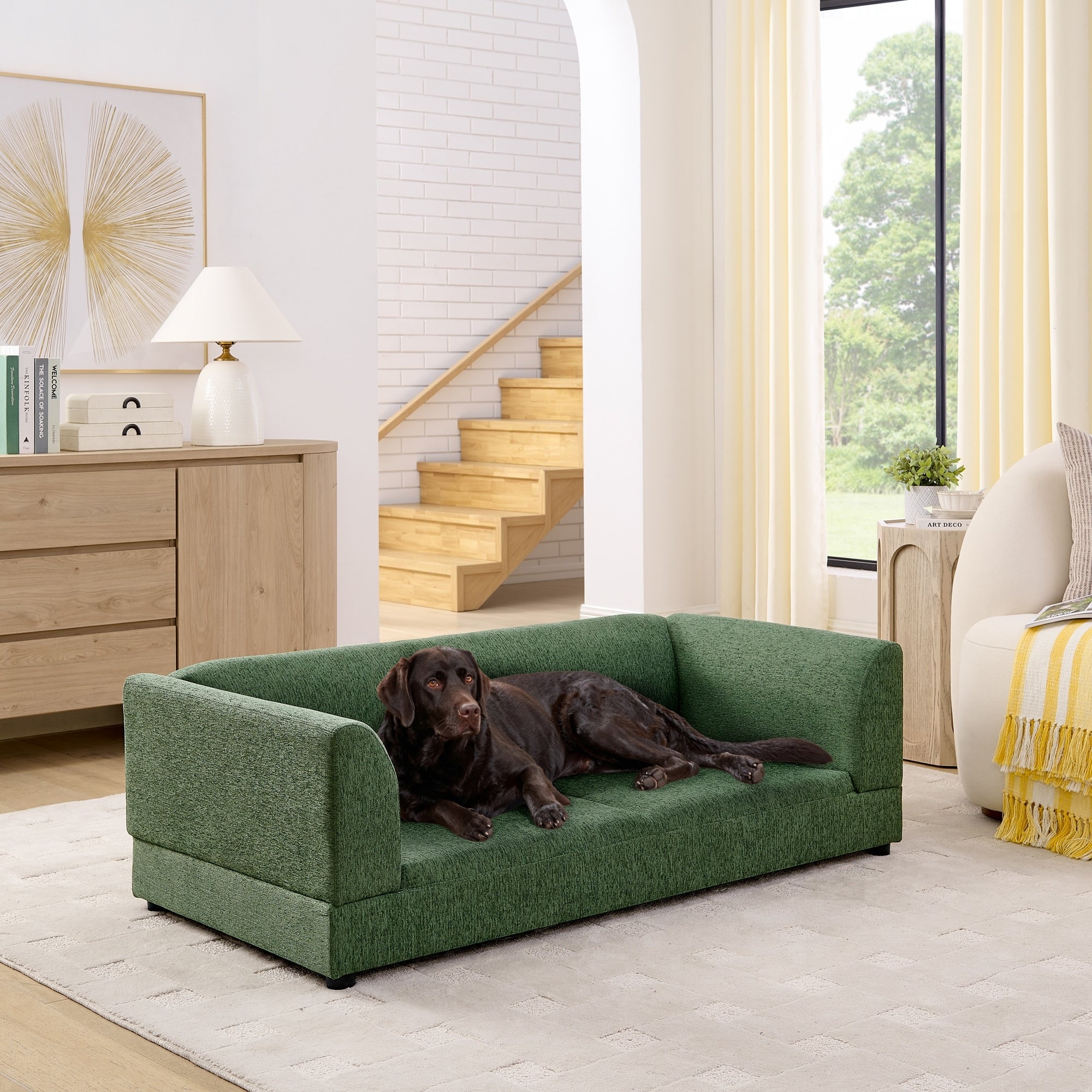 Roomfitters Modern Upholstered Dog Sofa Bed Couch With Padded Seating Comfortable Supportive Low Profile Backrest