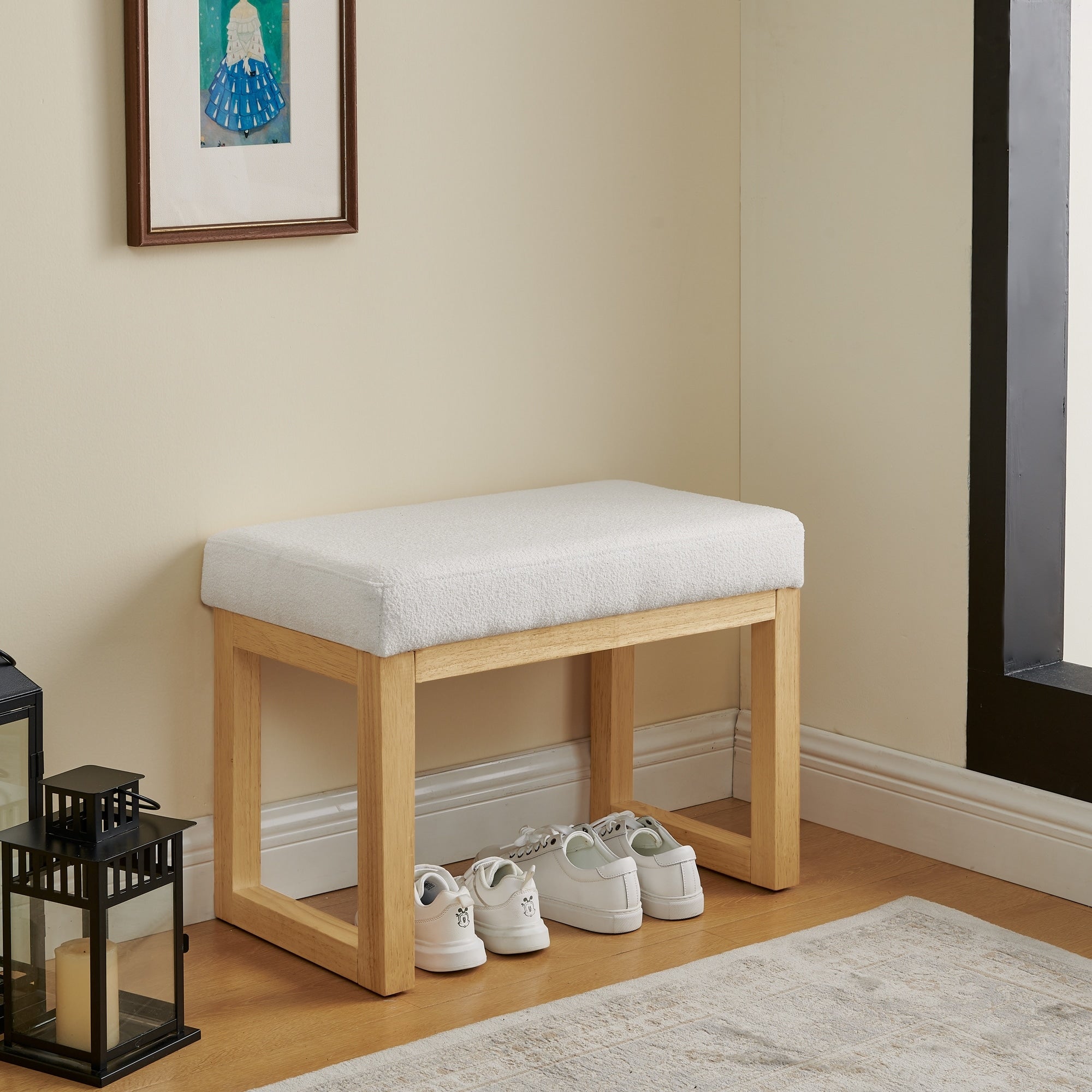 Roomfitters Modern Upholstered Entryway Shoe Changing Bench With Wooden Legs And Padded Seating For Small Space