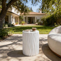 Roomfitters Modern Wavy Texture Drum Side Table Mgo Weather Resistant Round Accent End Table For Patio Living Room White