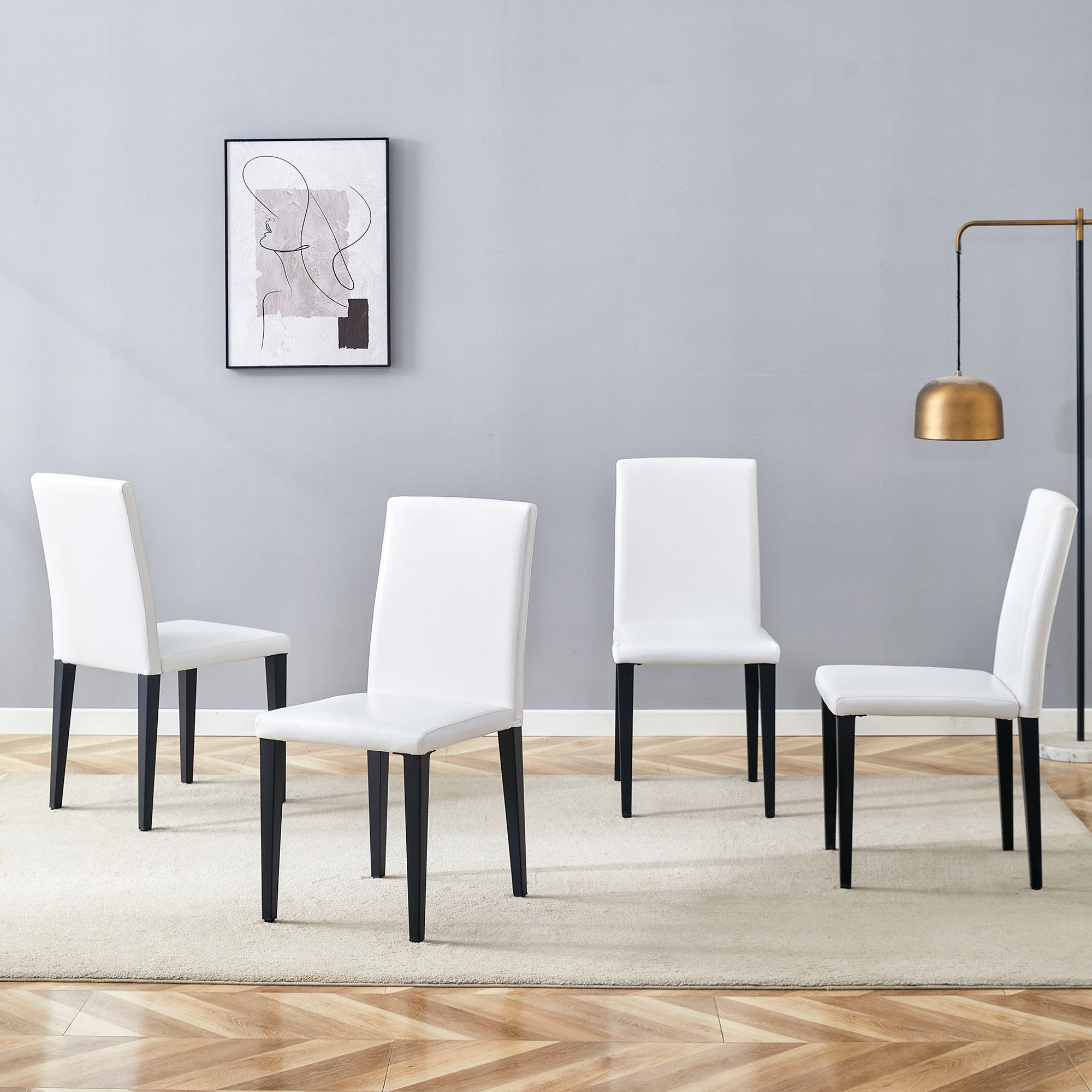 Roomfitters Modern White Pu Dining Chairs Luxury Ergonomic Upholstered Kitchen Seating Black Metal Leg Set Of 2 4 Side Chairs